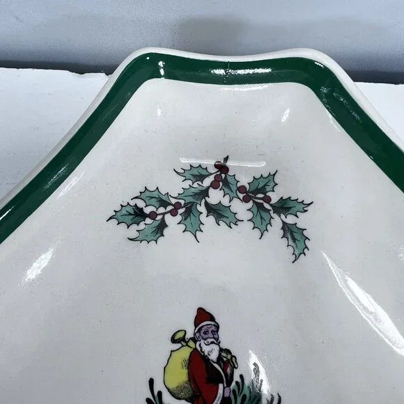 Spode Christmas Tree Triangular Candy Serving Dish Triangle Plate England Green - Picture 5 of 9